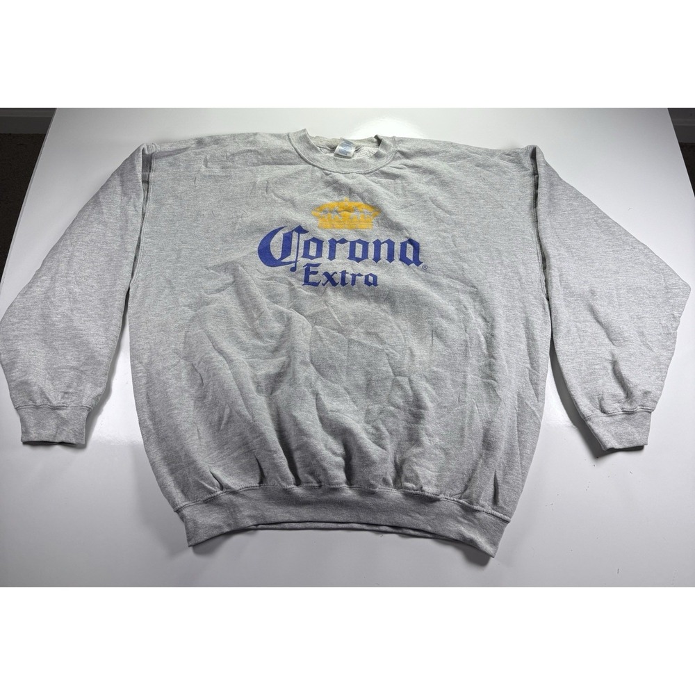 Corona Extra Beer Sweatshirt Mens 2XL VTG Graphic Gildan Ultra Blend Gray